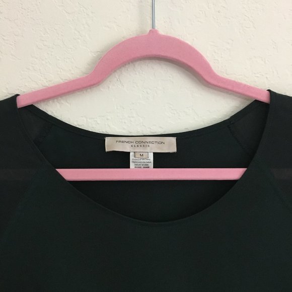 French Connection Sheer Sleeves Blouse Crew Neck Size M Green Stretch - Picture 2 of 12